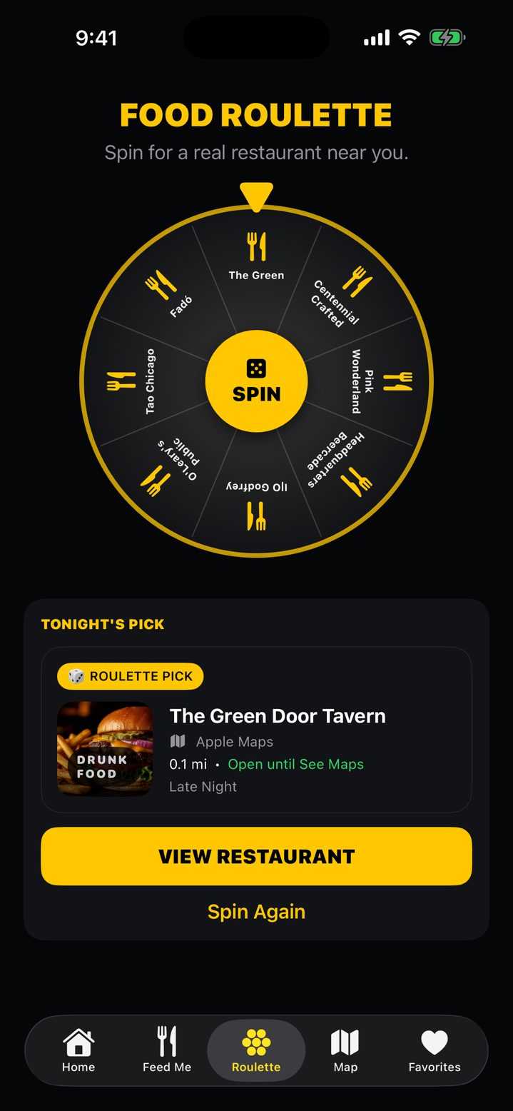 A restaurant pick after spinning Food Roulette